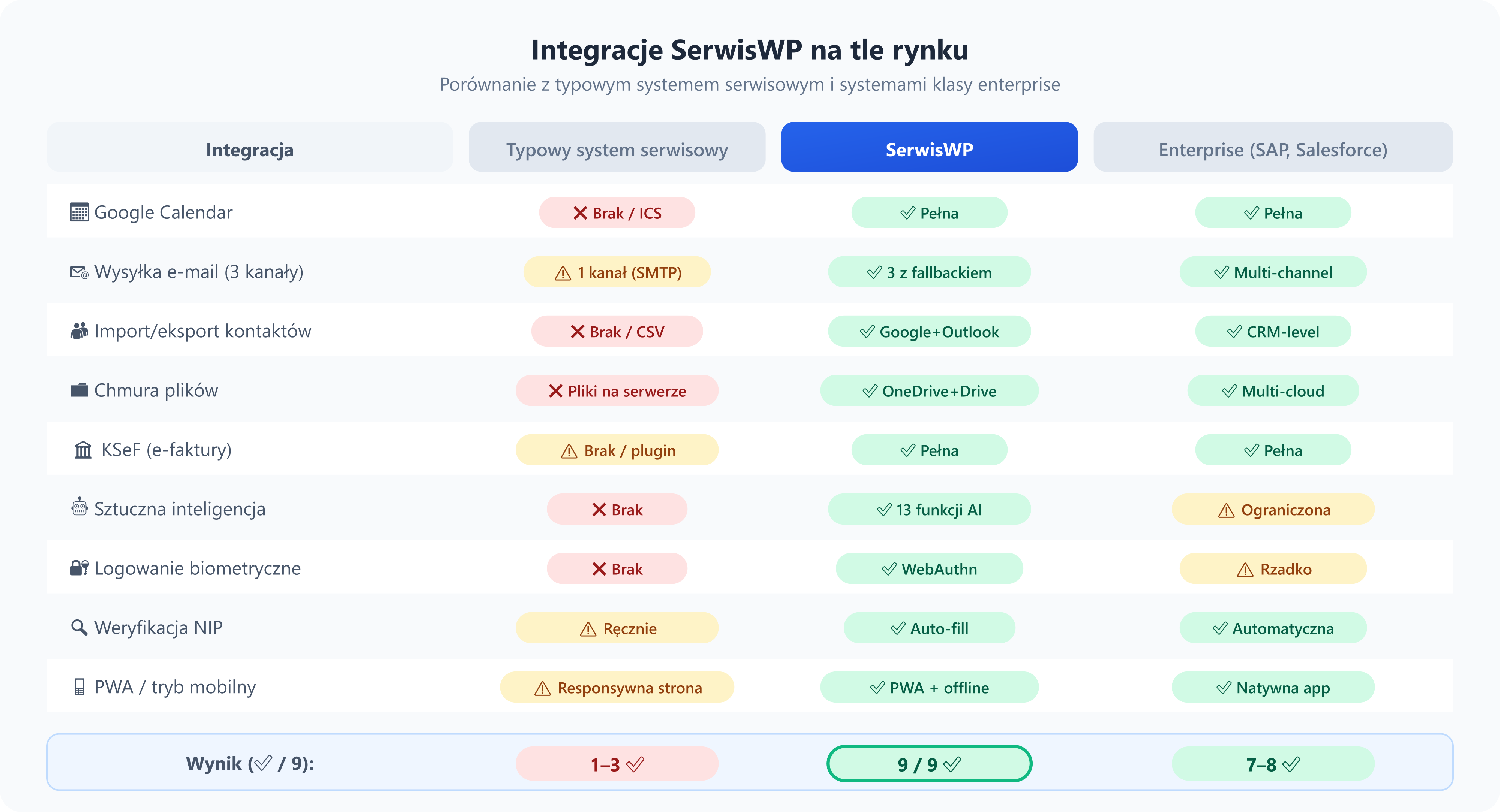 Porównanie integracji na tle rynku